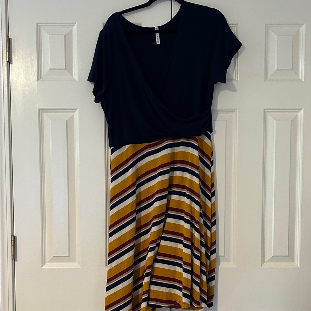 Modcloth Navy and Mustard Striped Midi Dress